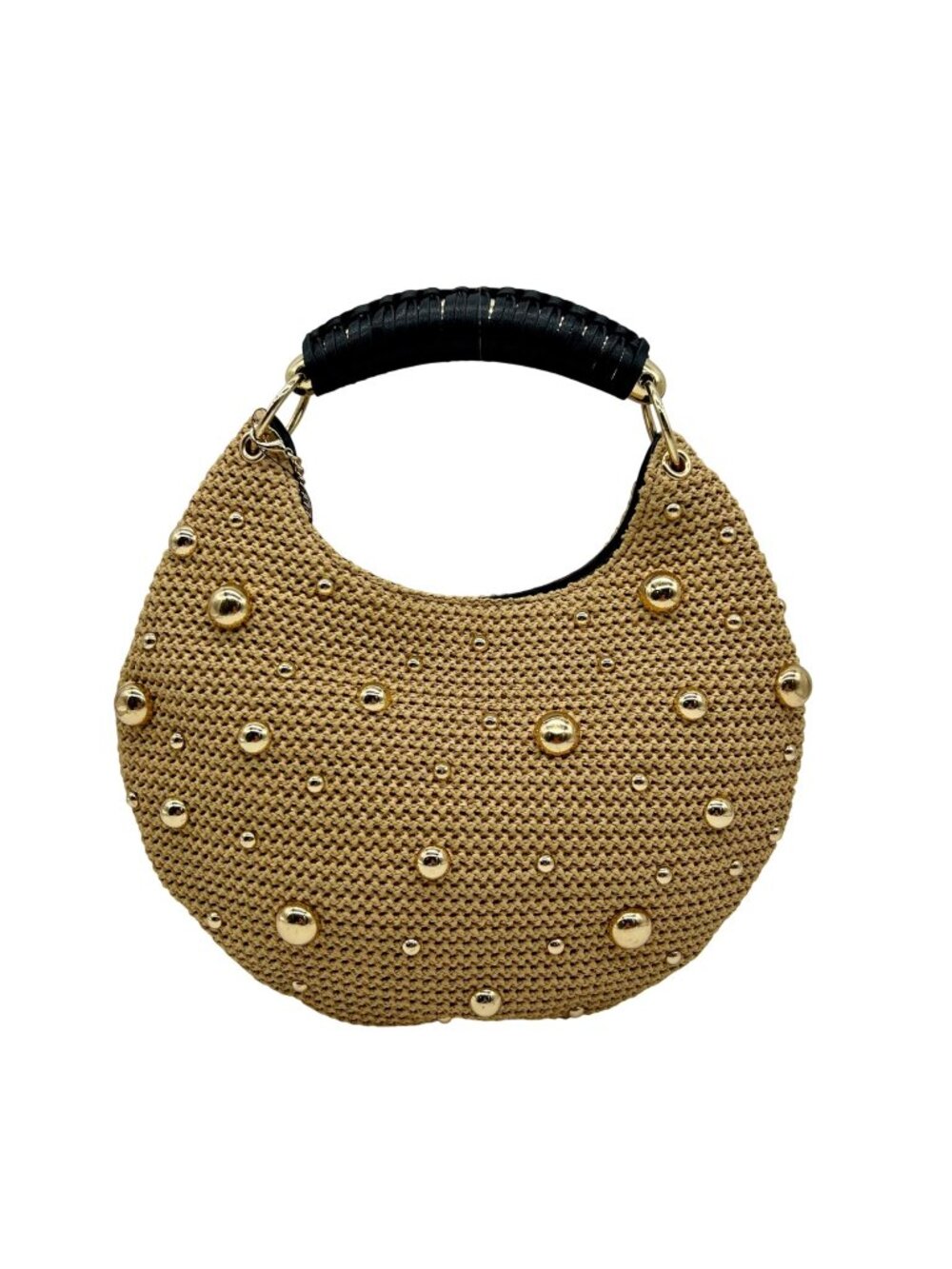 International Concepts Tan Woven Straw Studded Handbag